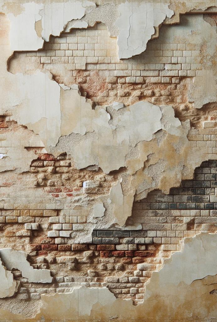 Papier peint brique et crépi blanc arraché