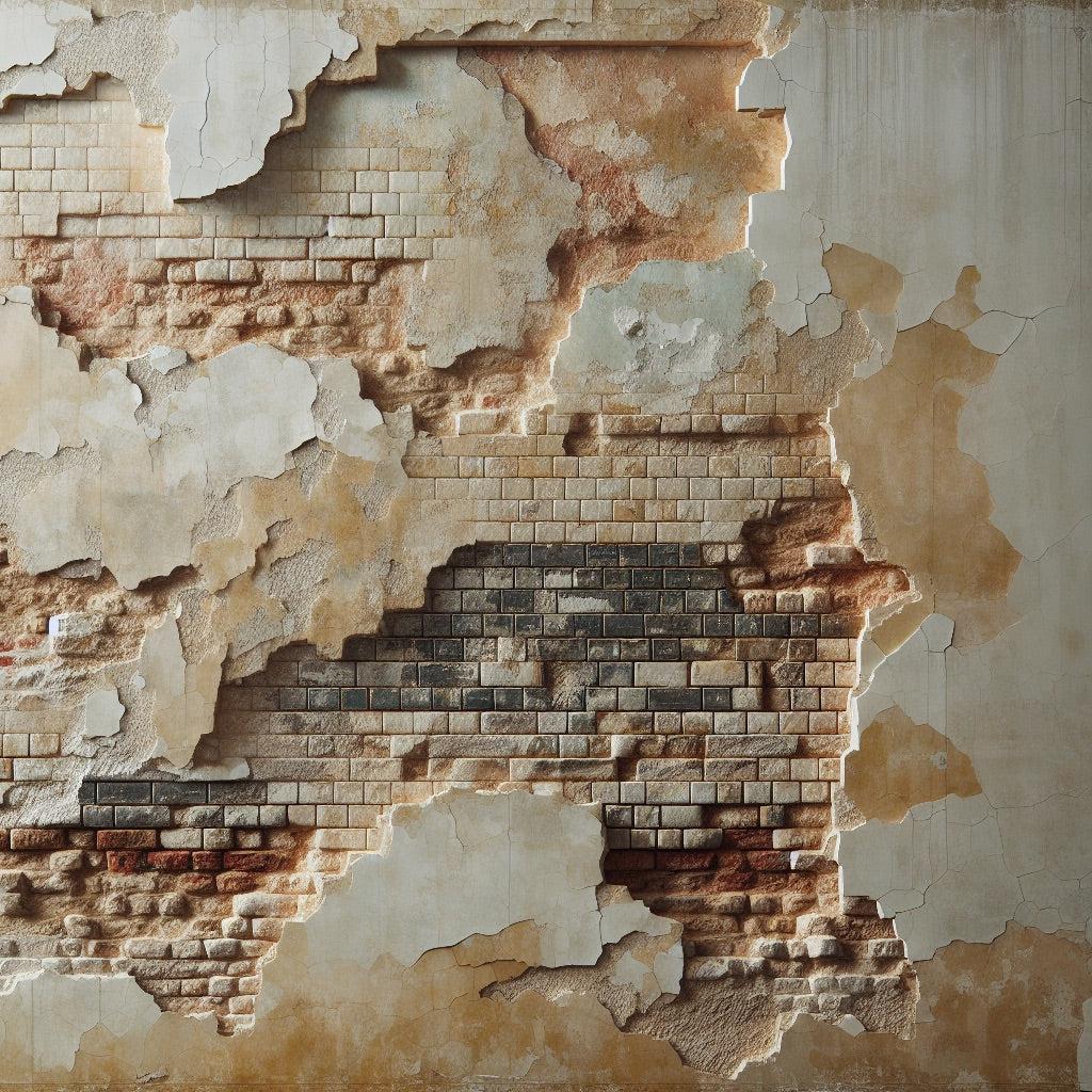Papier peint brique et crépi blanc arraché