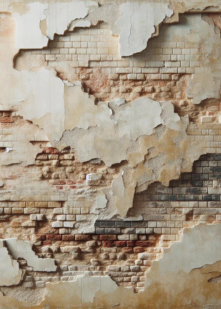 Papier peint brique et crépi blanc arraché