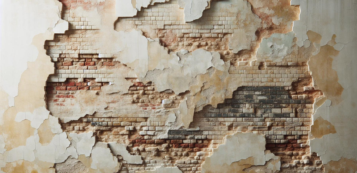 Papier peint brique et crépi blanc arraché