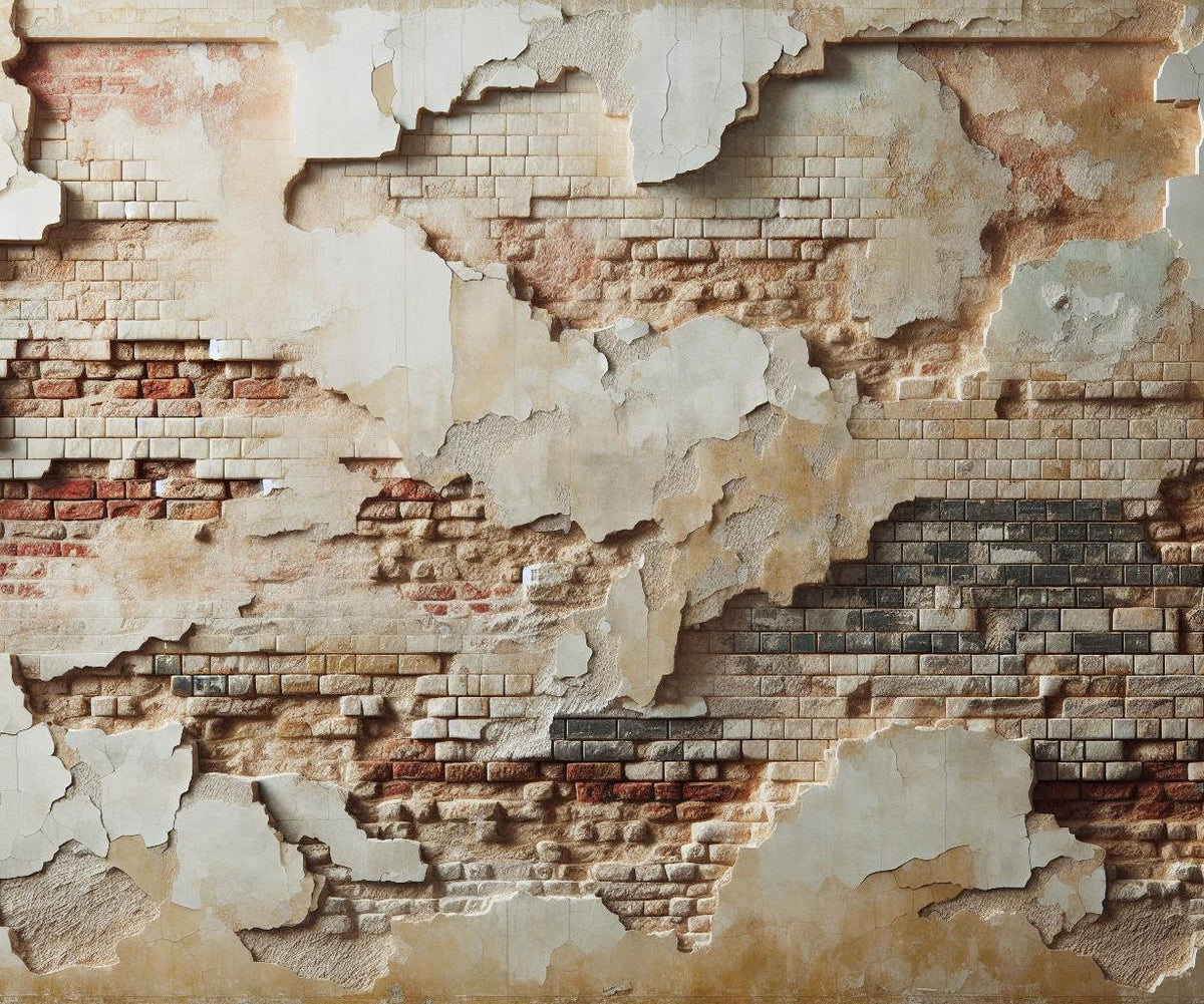 Papier peint brique et crépi blanc arraché