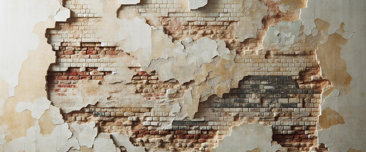 Papier peint brique et crépi blanc arraché