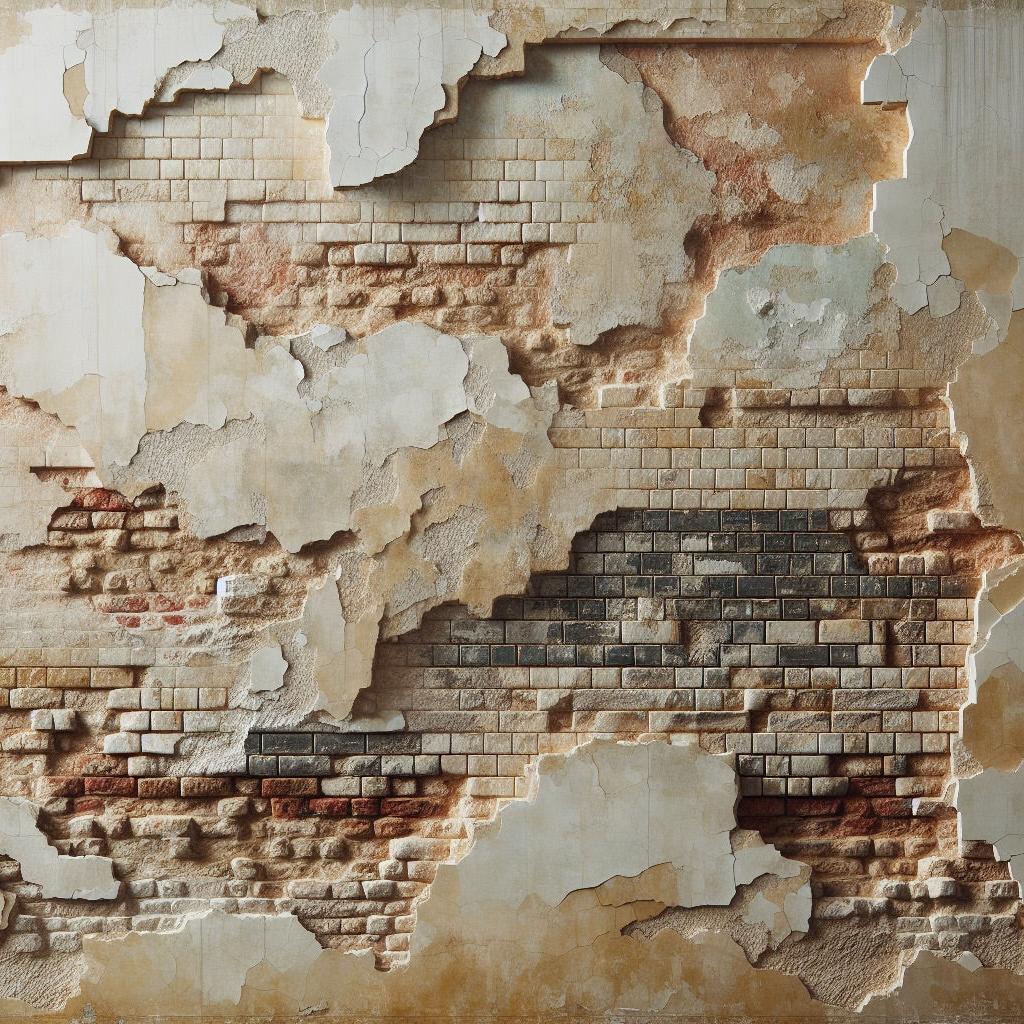 Papier peint brique et crépi blanc arraché