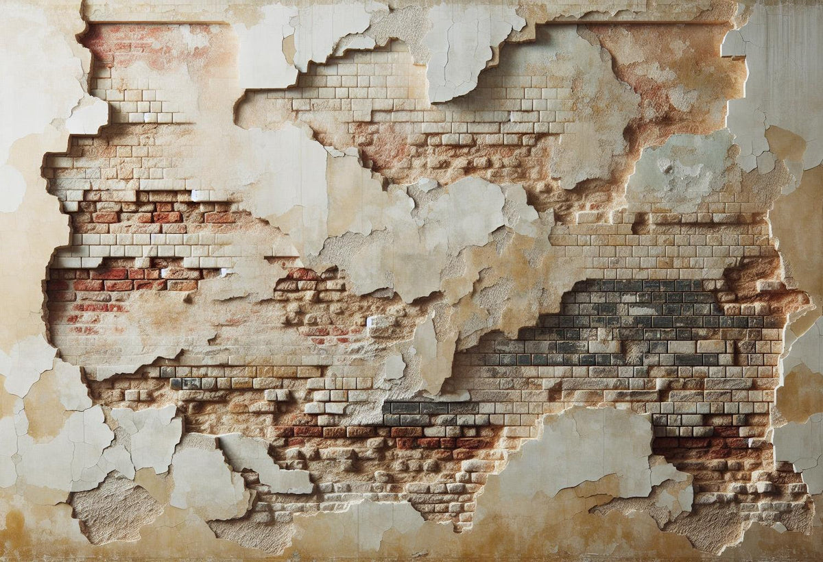 Papier peint brique et crépi blanc arraché