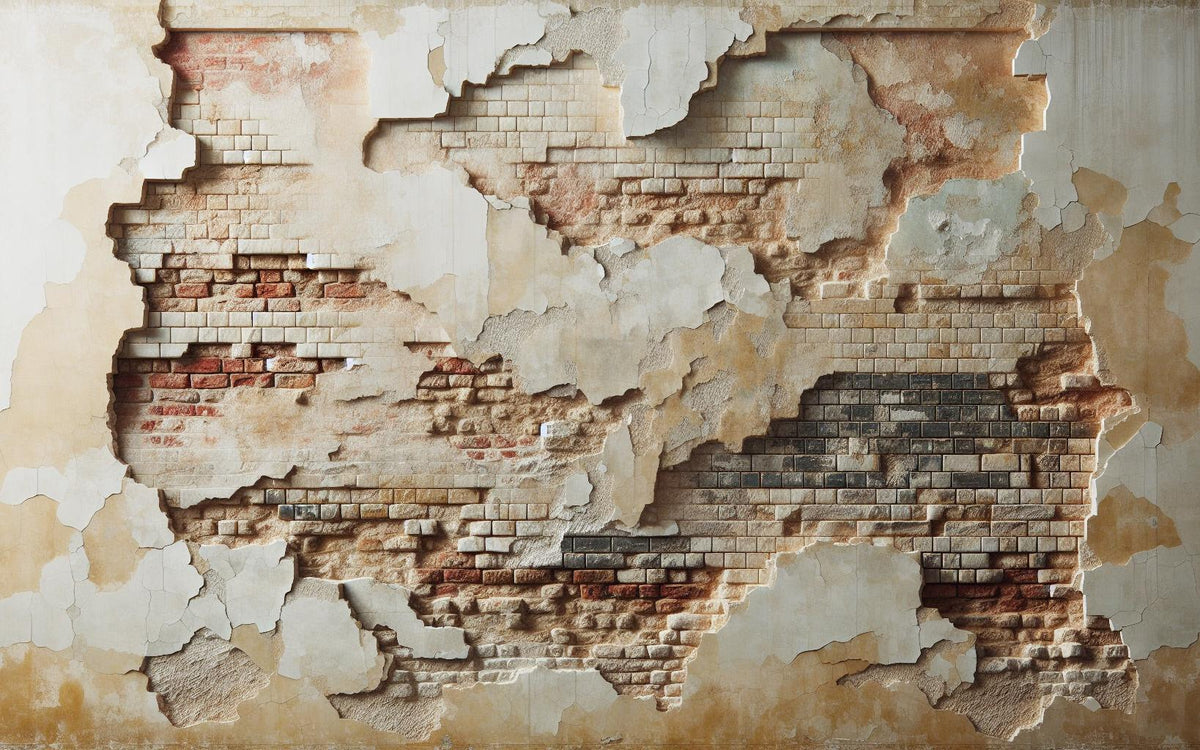 Papier peint brique et crépi blanc arraché