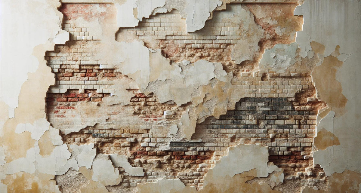 Papier peint brique et crépi blanc arraché