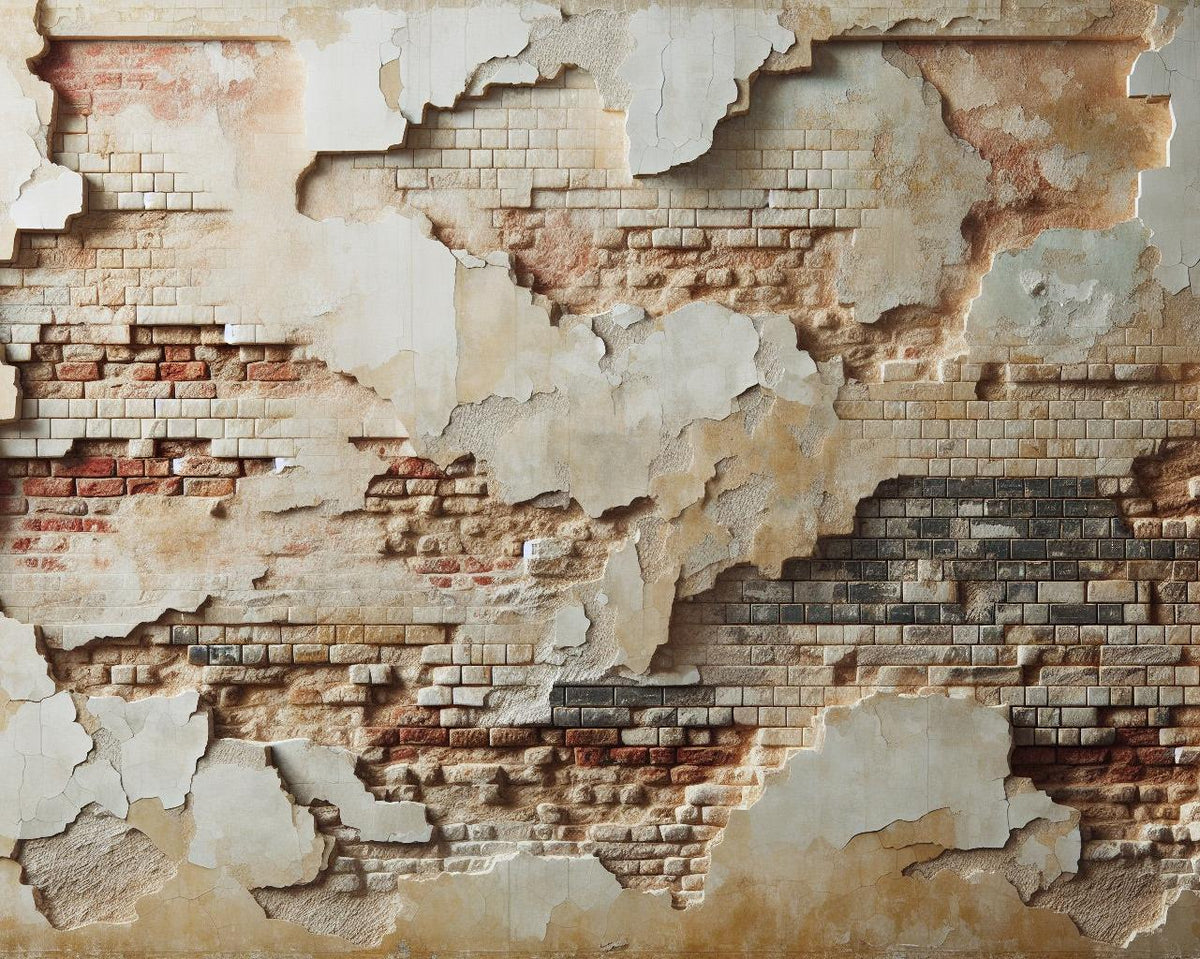 Papier peint brique et crépi blanc arraché