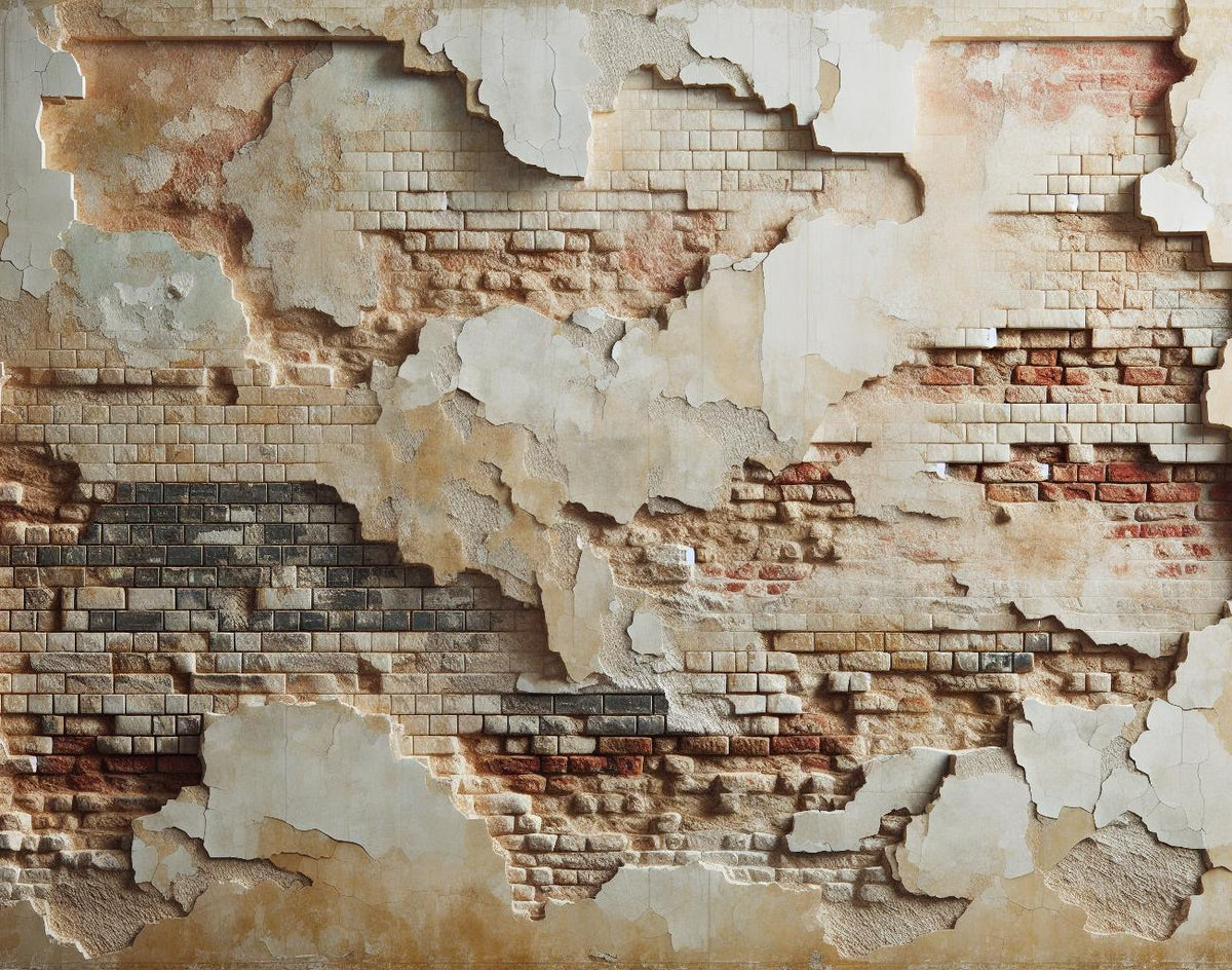 Papier peint brique et crépi blanc arraché