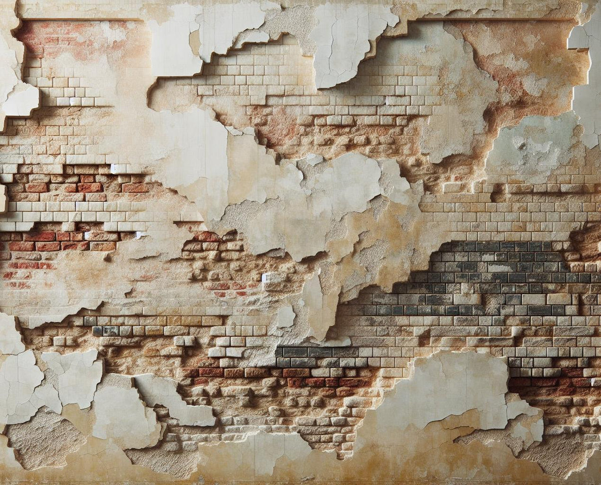 Papier peint brique et crépi blanc arraché