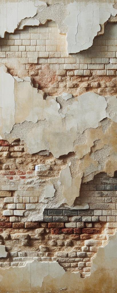Papier peint brique et crépi blanc arraché