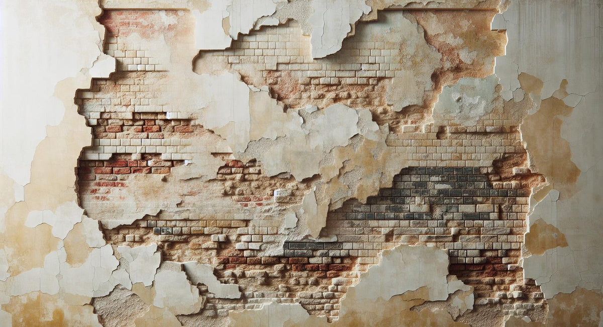 Papier peint brique et crépi blanc arraché