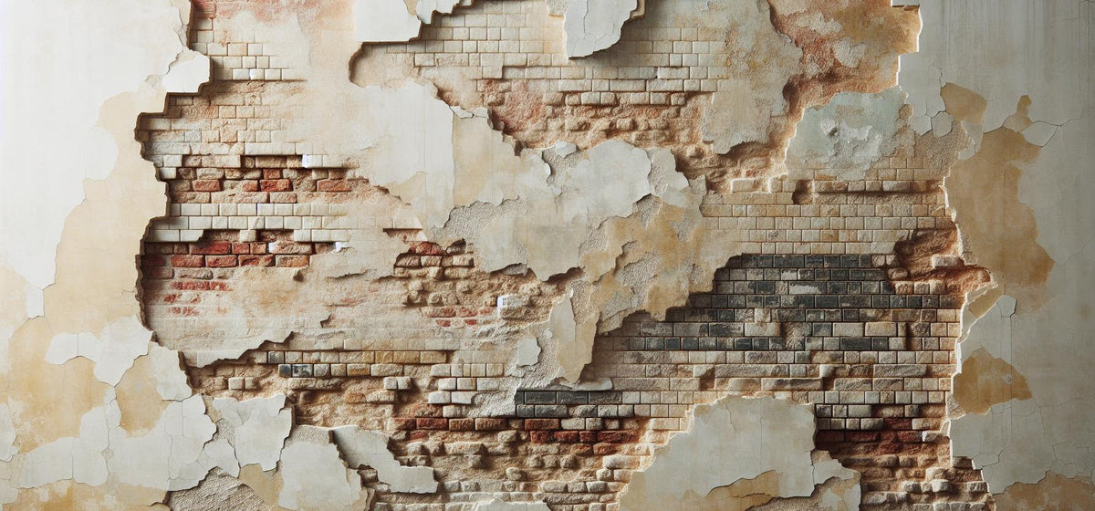 Papier peint brique et crépi blanc arraché