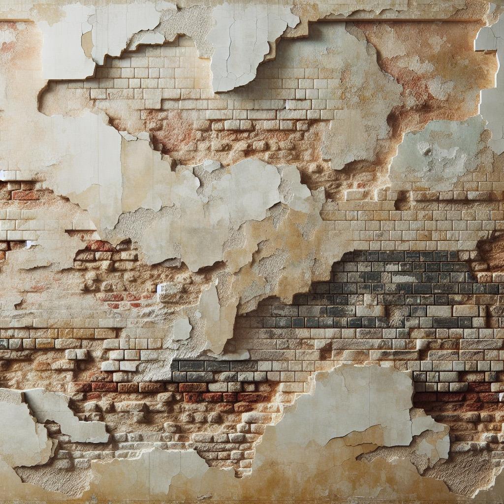 Papier peint brique et crépi blanc arraché