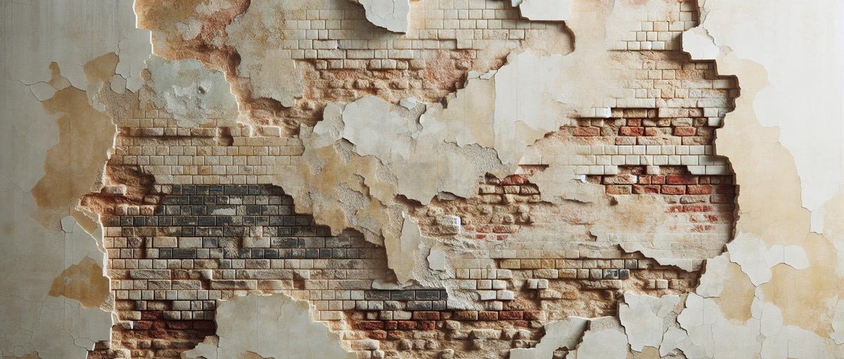 Papier peint brique et crépi blanc arraché