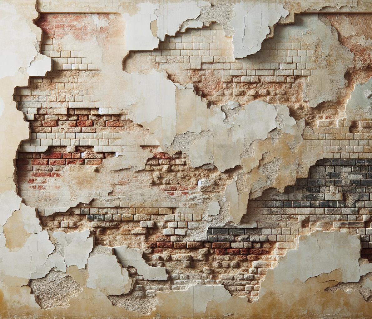 Papier peint brique et crépi blanc arraché