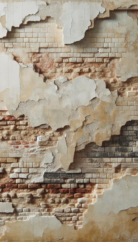 Papier peint brique et crépi blanc arraché