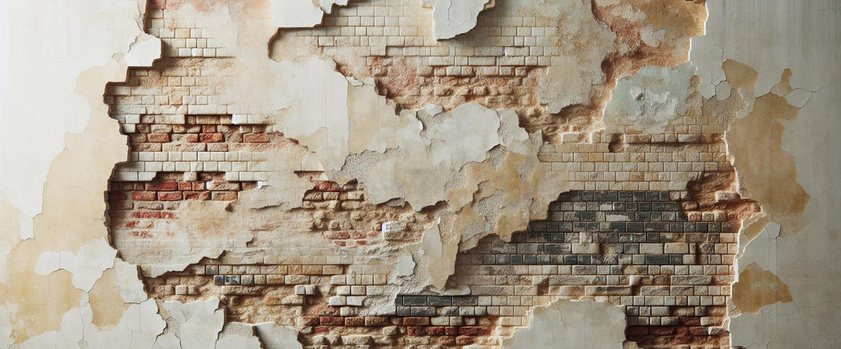 Papier peint brique et crépi blanc arraché
