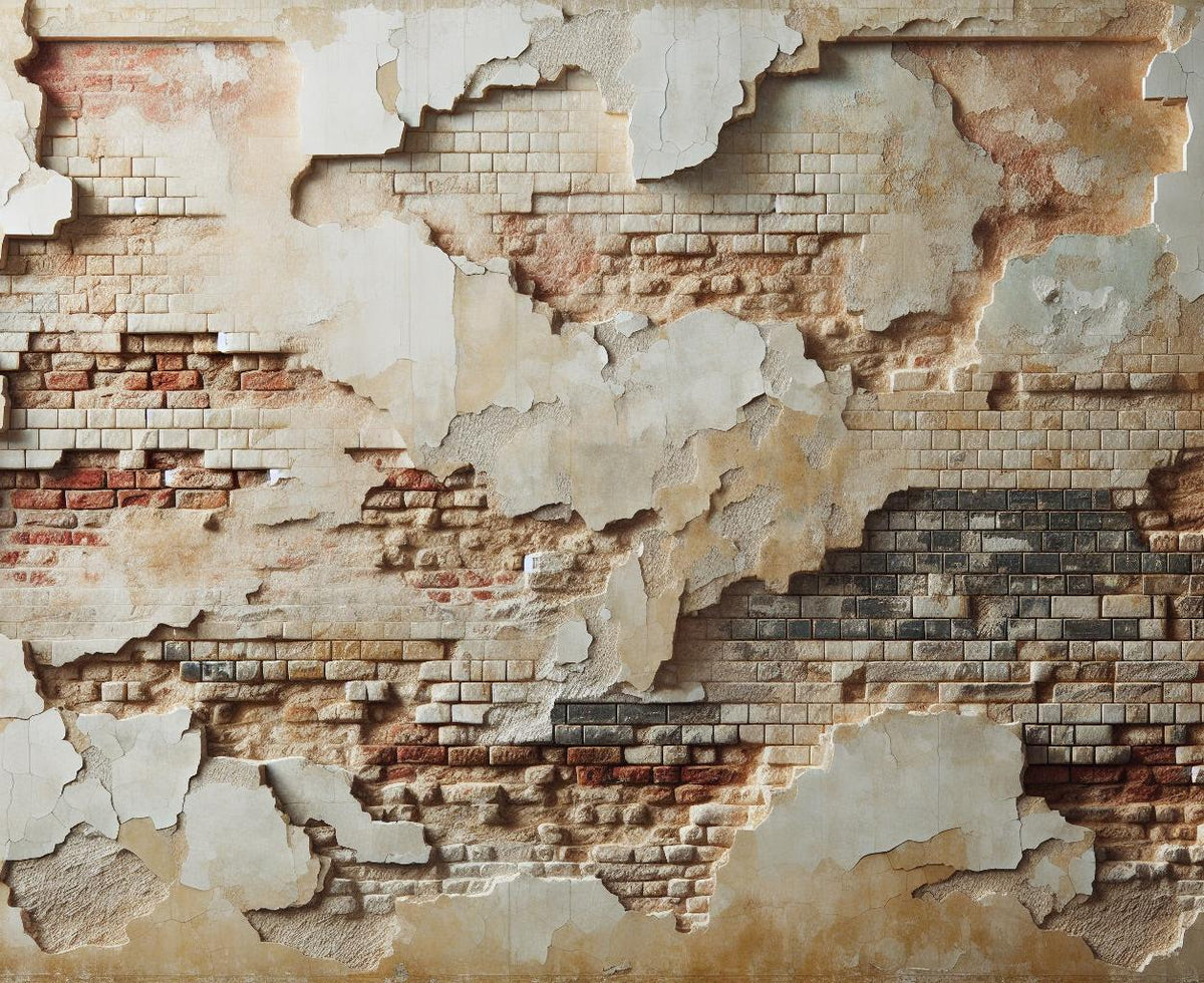Papier peint brique et crépi blanc arraché