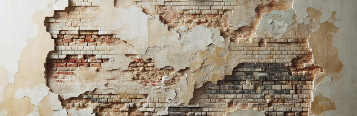 Papier peint brique et crépi blanc arraché