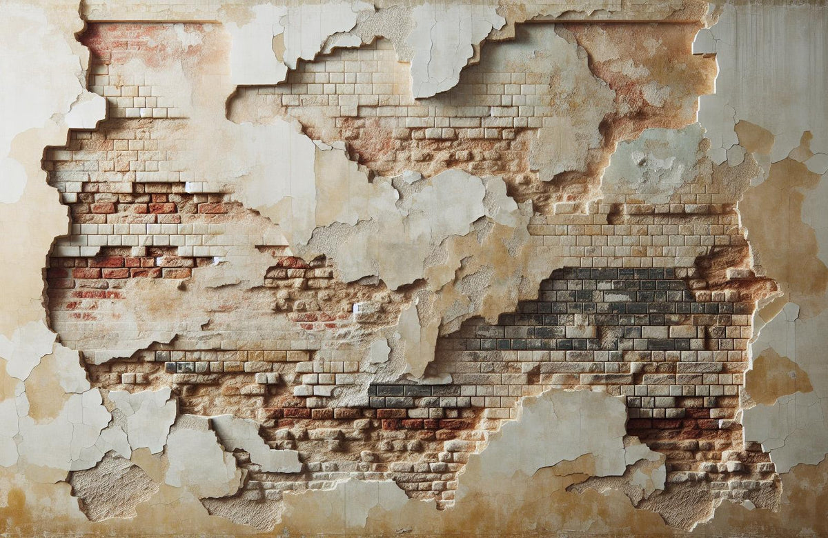 Papier peint brique et crépi blanc arraché