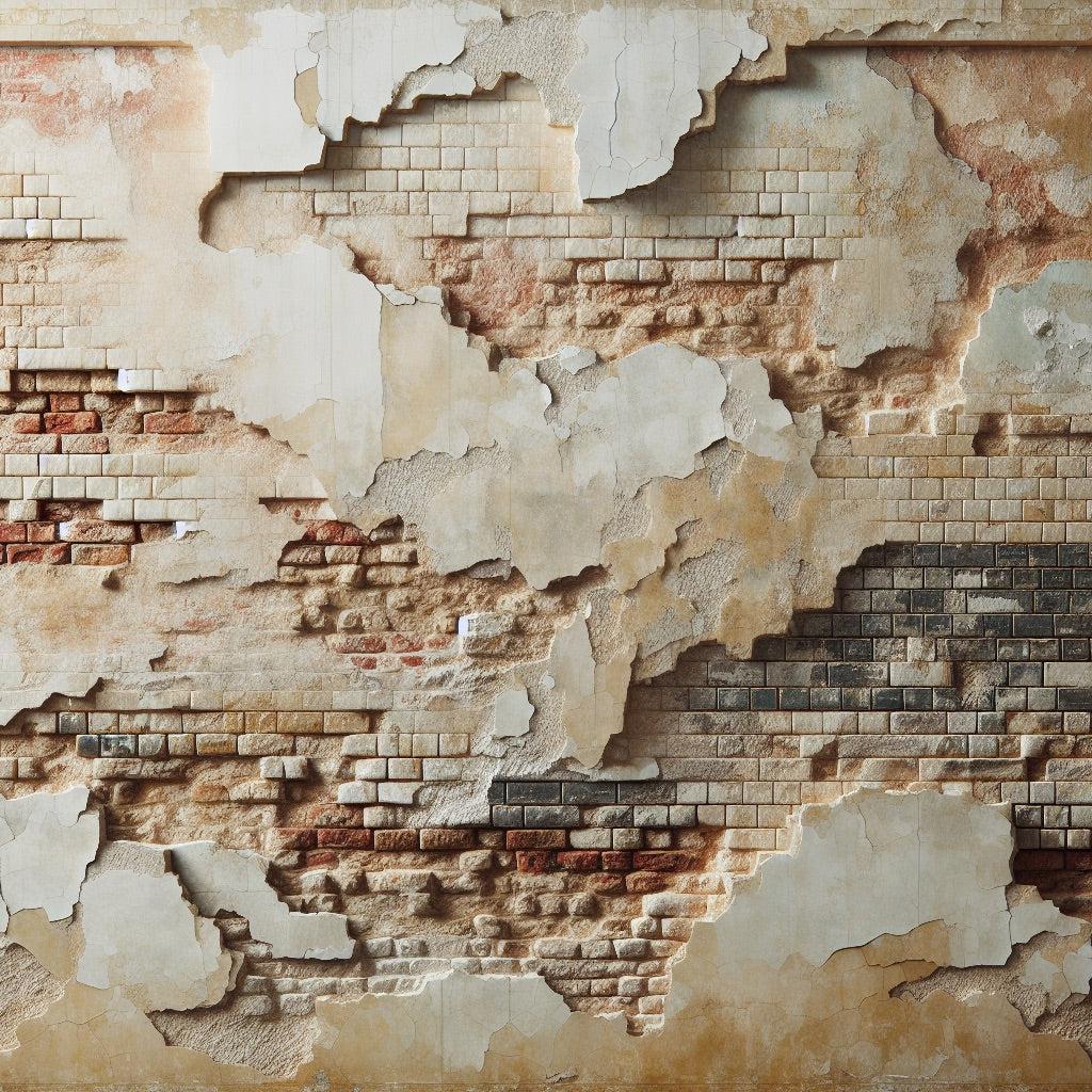 Papier peint brique et crépi blanc arraché