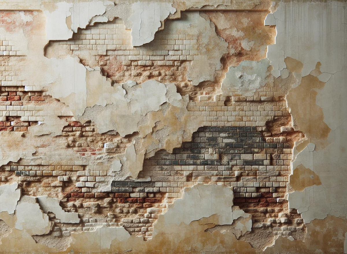 Papier peint brique et crépi blanc arraché