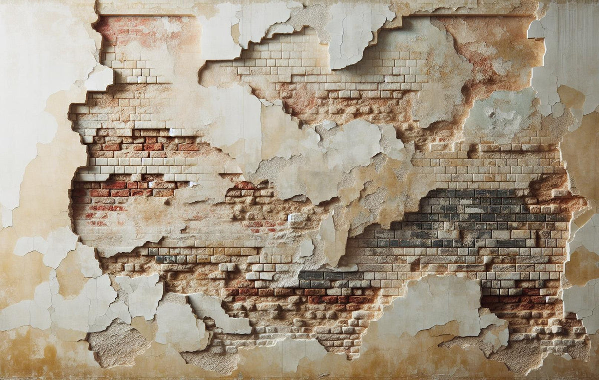 Papier peint brique et crépi blanc arraché