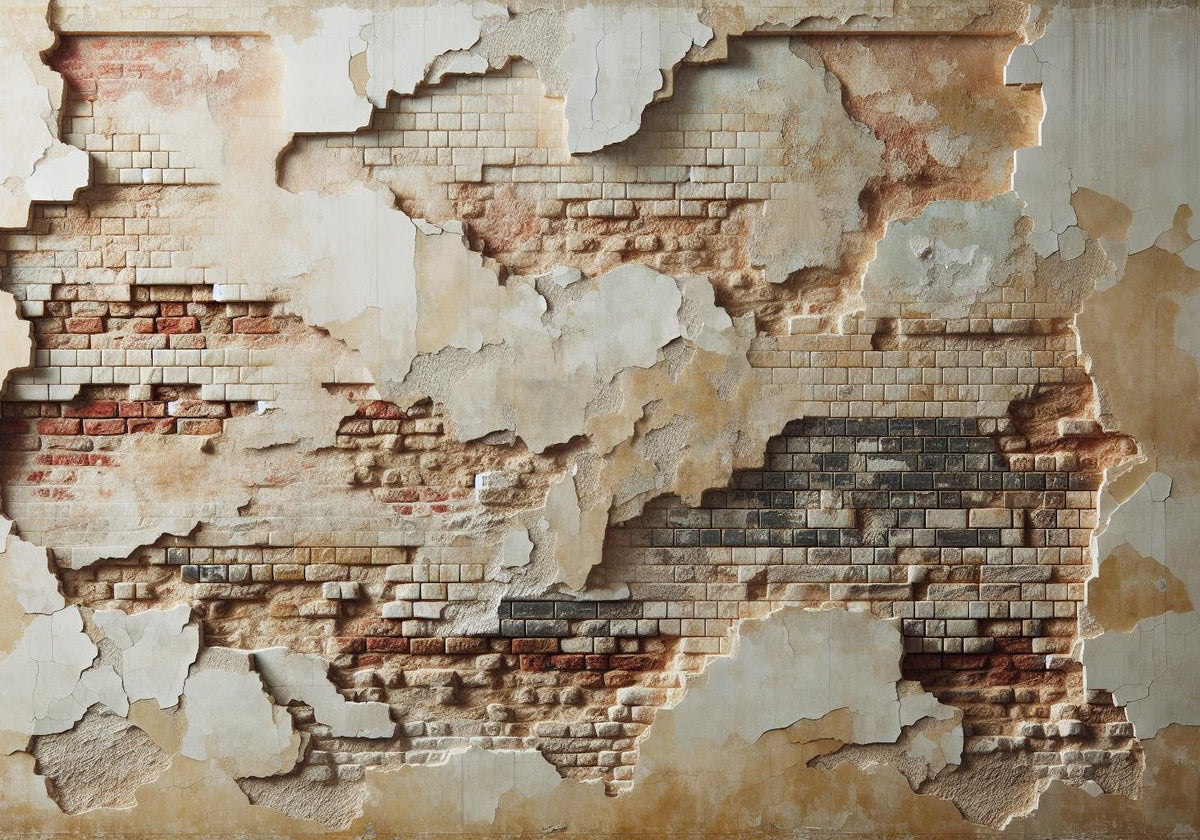 Papier peint brique et crépi blanc arraché