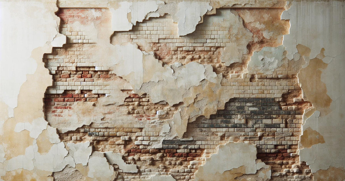 Papier peint brique et crépi blanc arraché