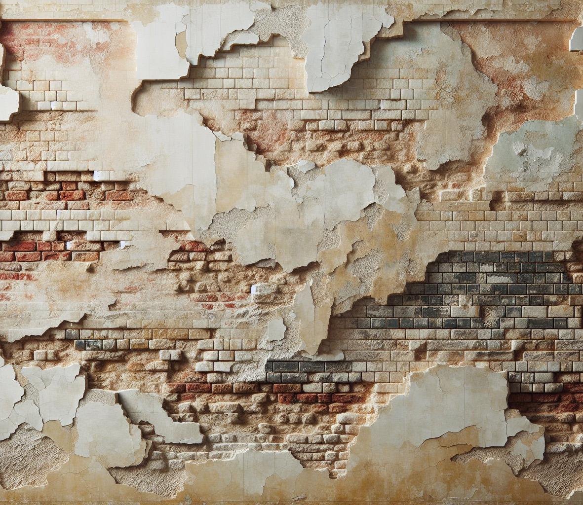 Papier peint brique et crépi blanc arraché