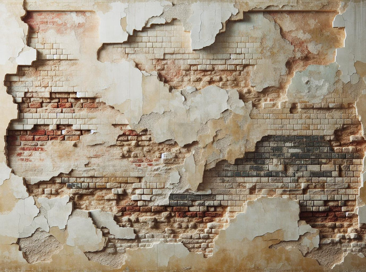 Papier peint brique et crépi blanc arraché