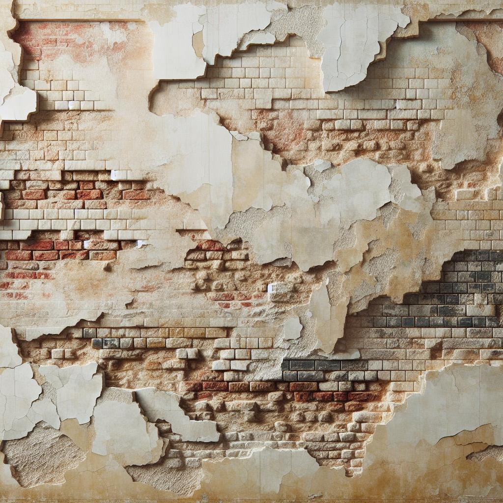 Papier peint brique et crépi blanc arraché