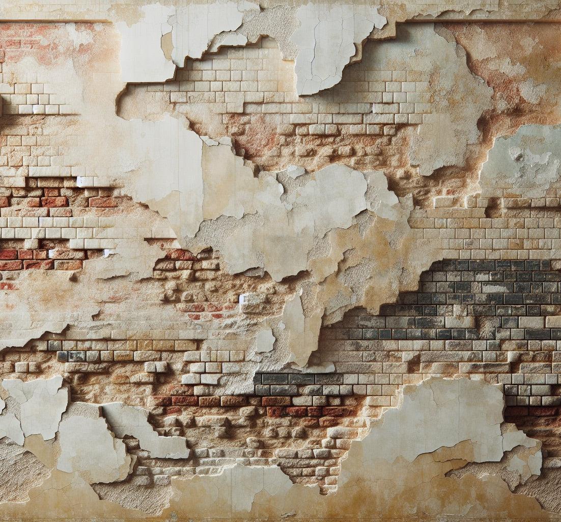 Papier peint brique et crépi blanc arraché