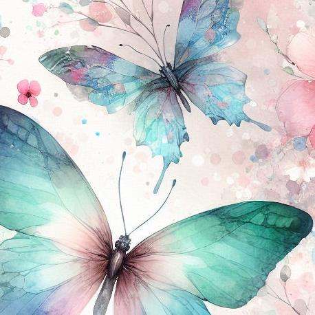Papier peint papillons aquarelle fleurs roses