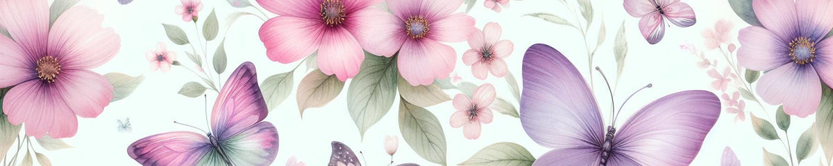 Papier peint papillons et fleurs violettes