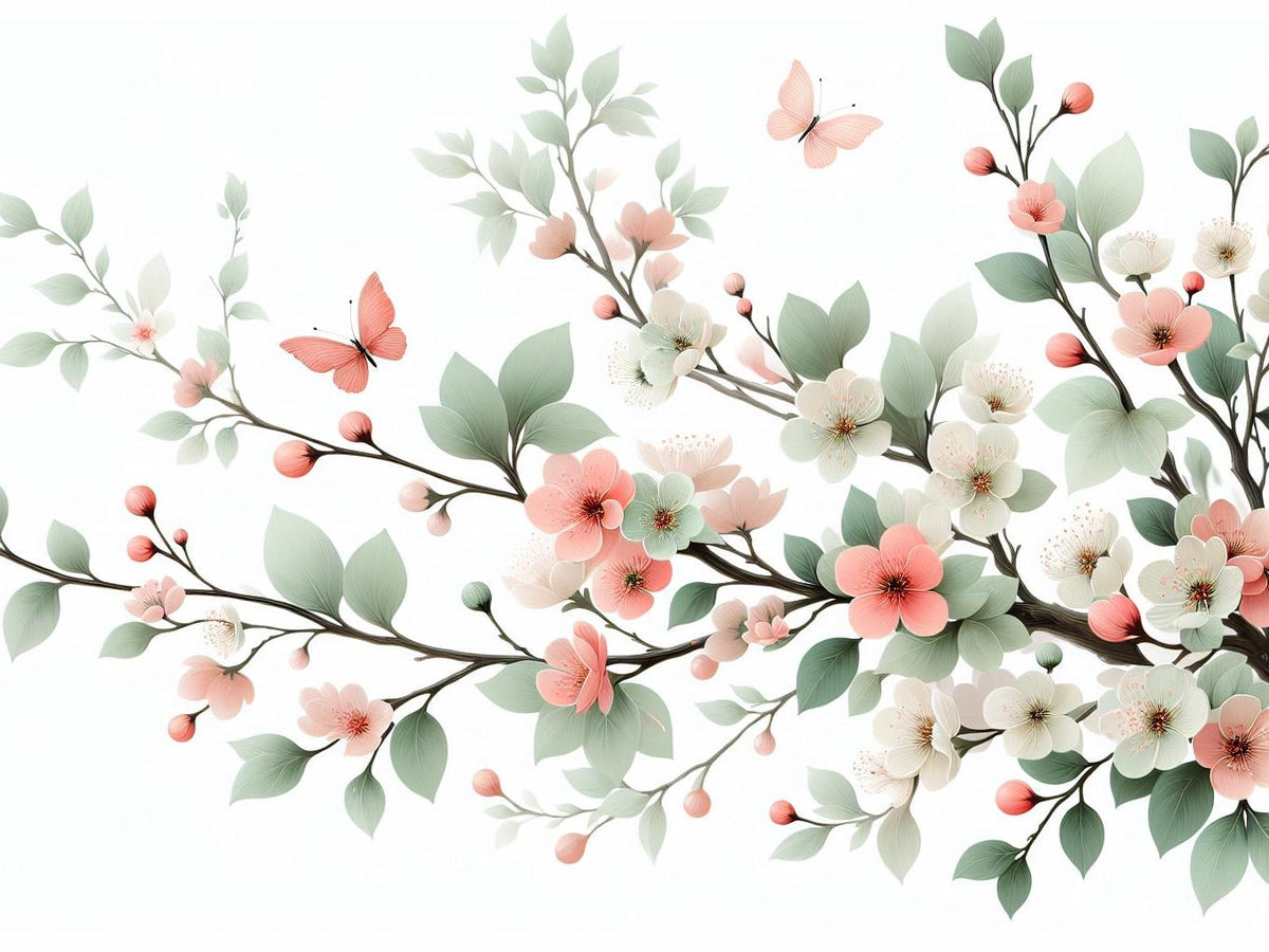 Papier peint papillons et fleurs de cerisier