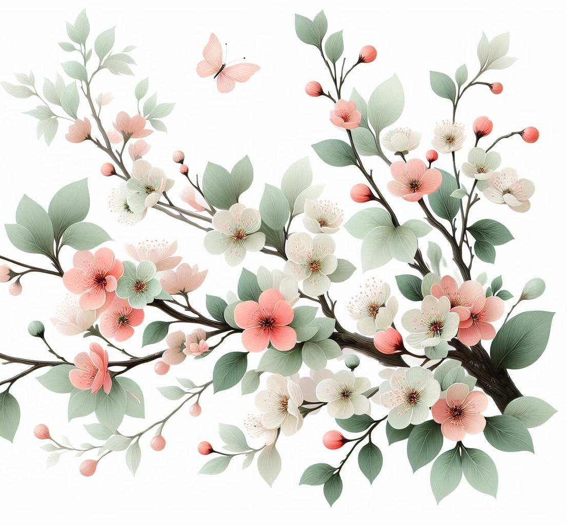 Papier peint papillons et fleurs de cerisier