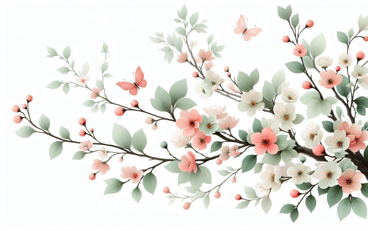 Papier peint papillons et fleurs de cerisier