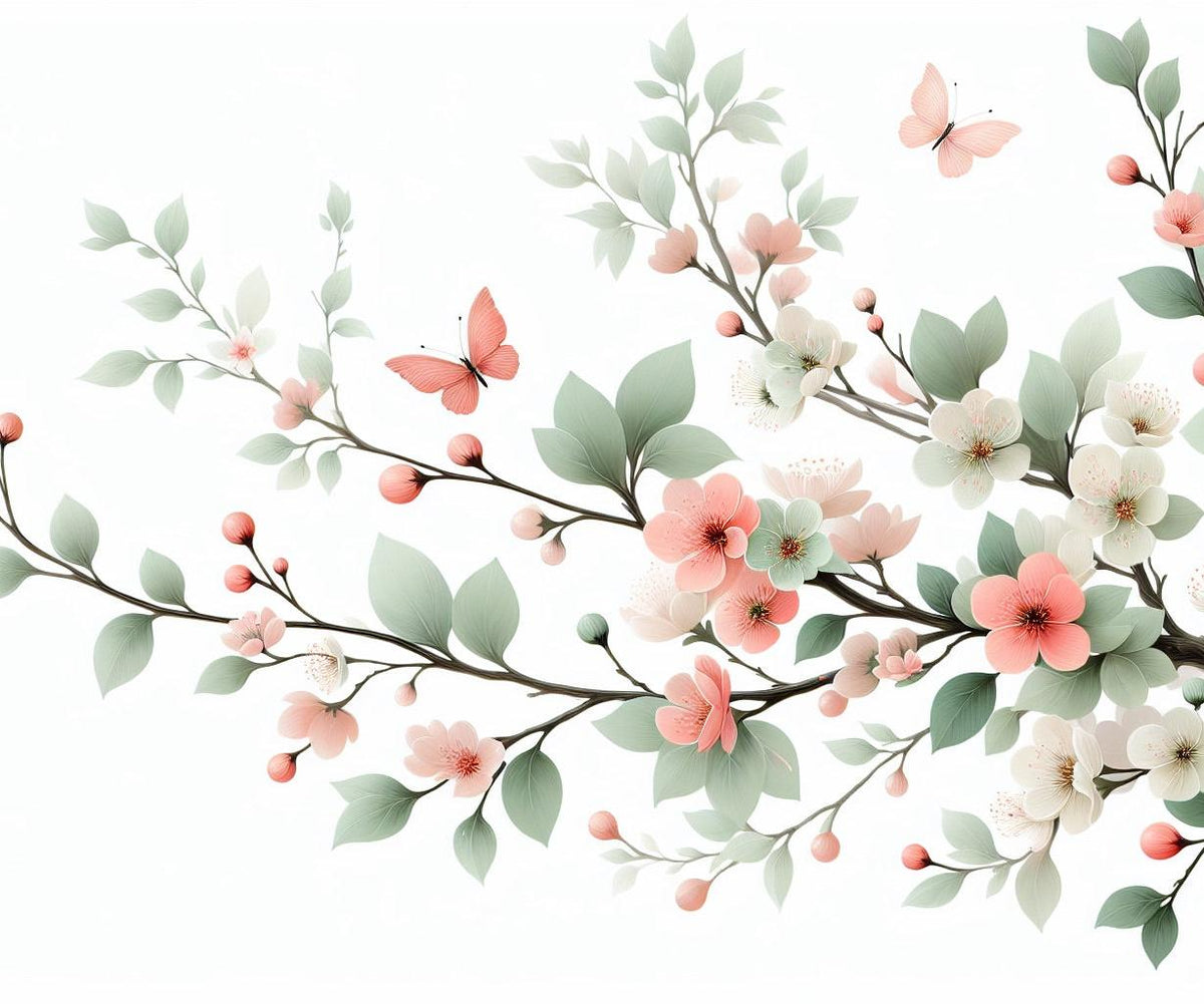 Papier peint papillons et fleurs de cerisier