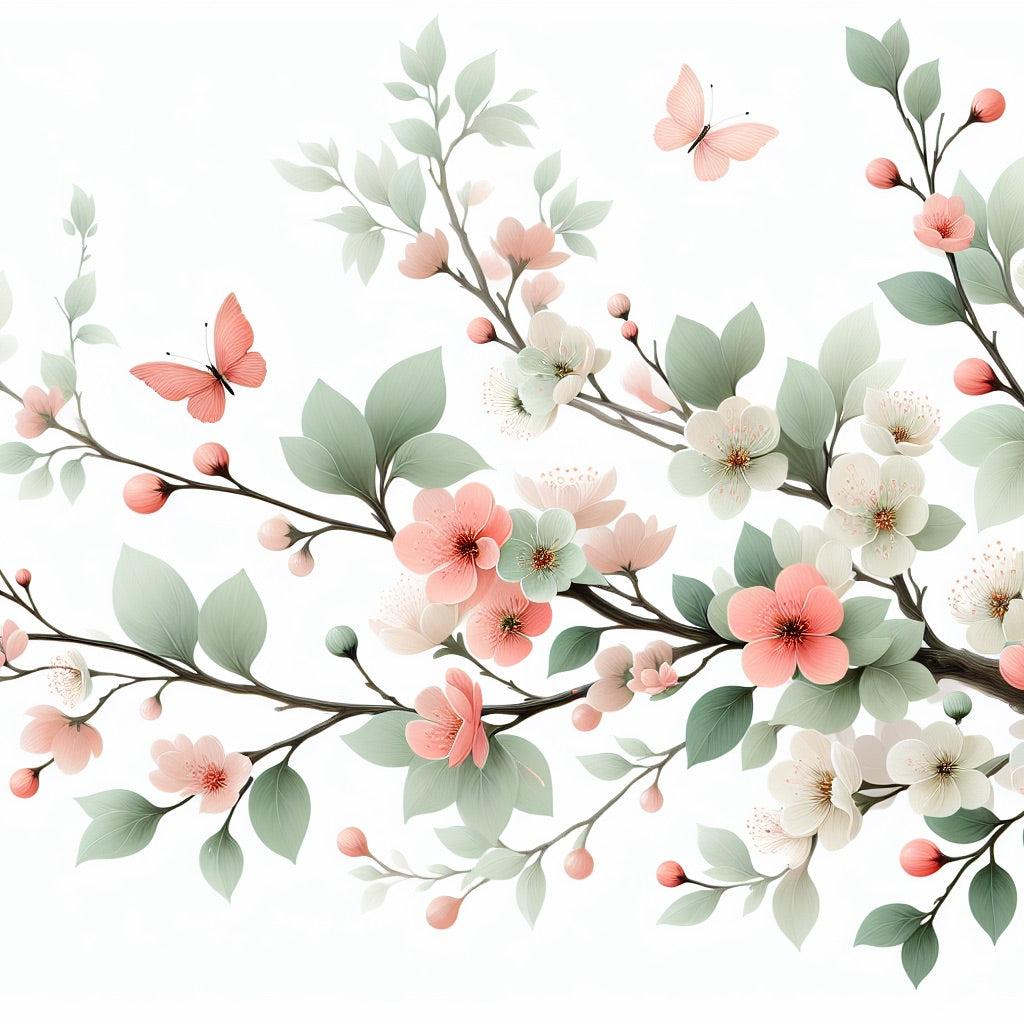 Papier peint papillons et fleurs de cerisier