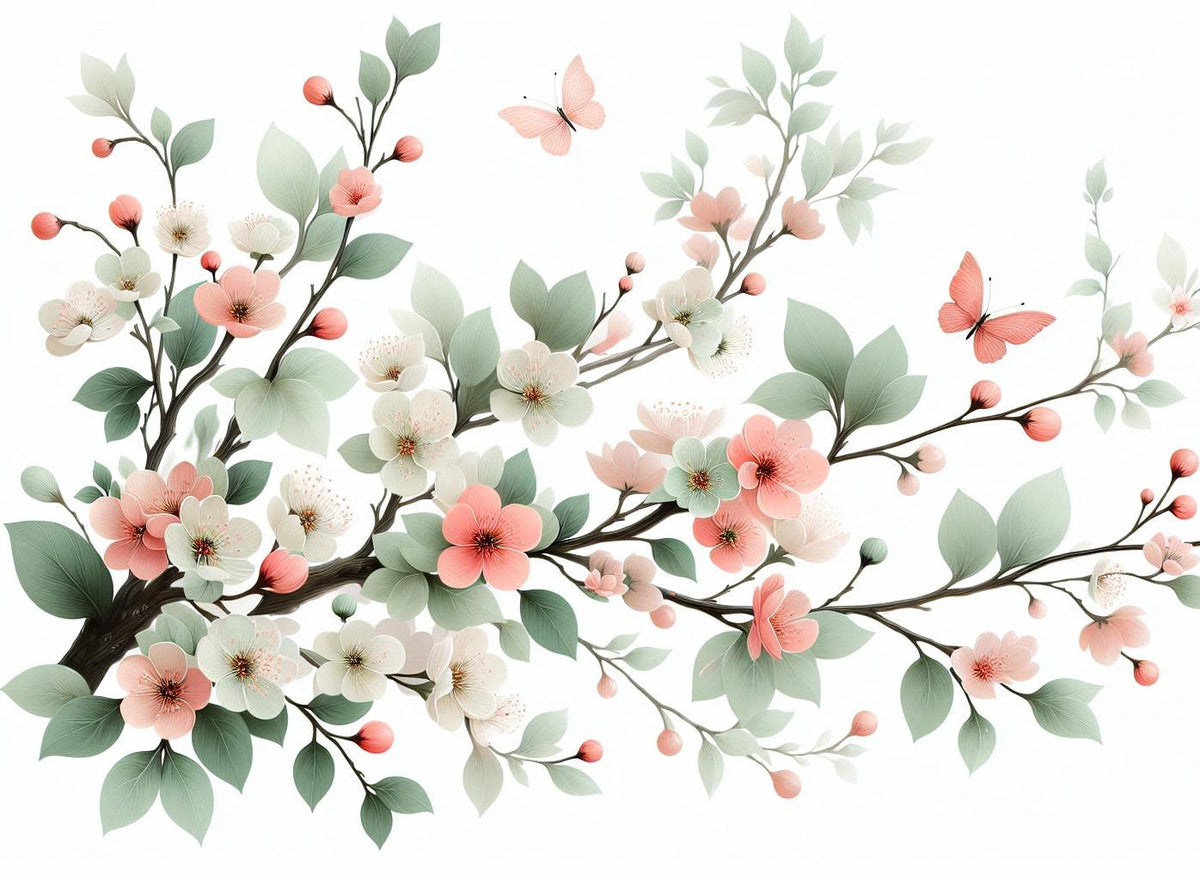 Papier peint papillons et fleurs de cerisier