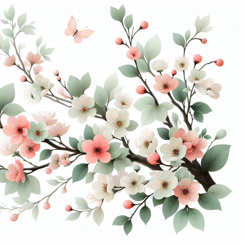 Papier peint papillons et fleurs de cerisier