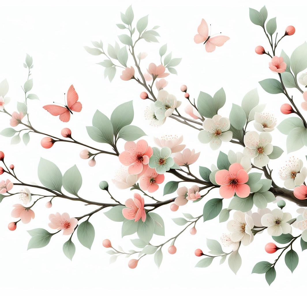 Papier peint papillons et fleurs de cerisier