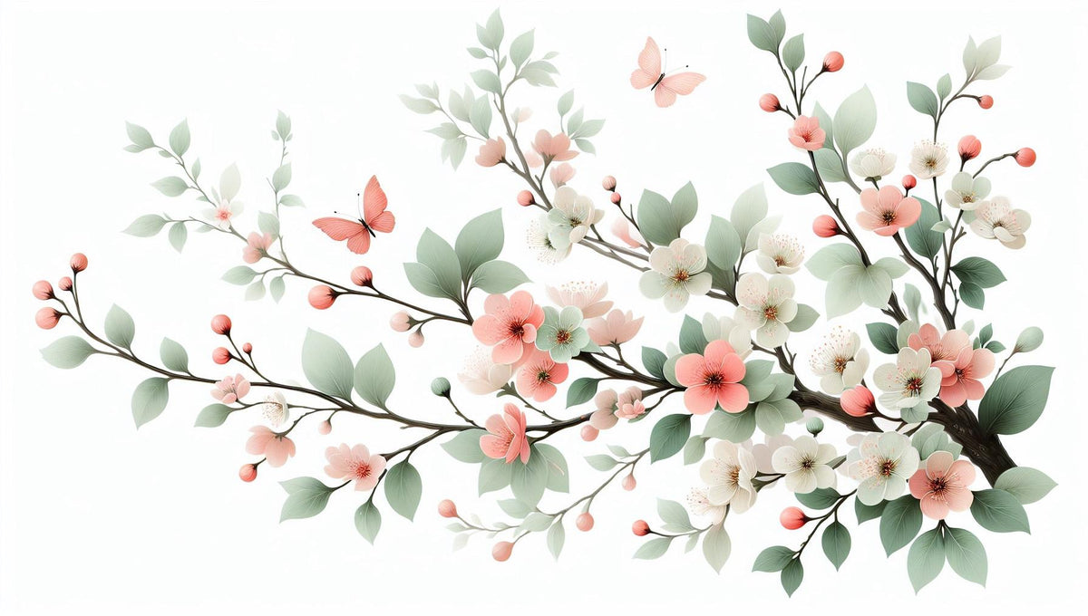 Papier peint papillons et fleurs de cerisier