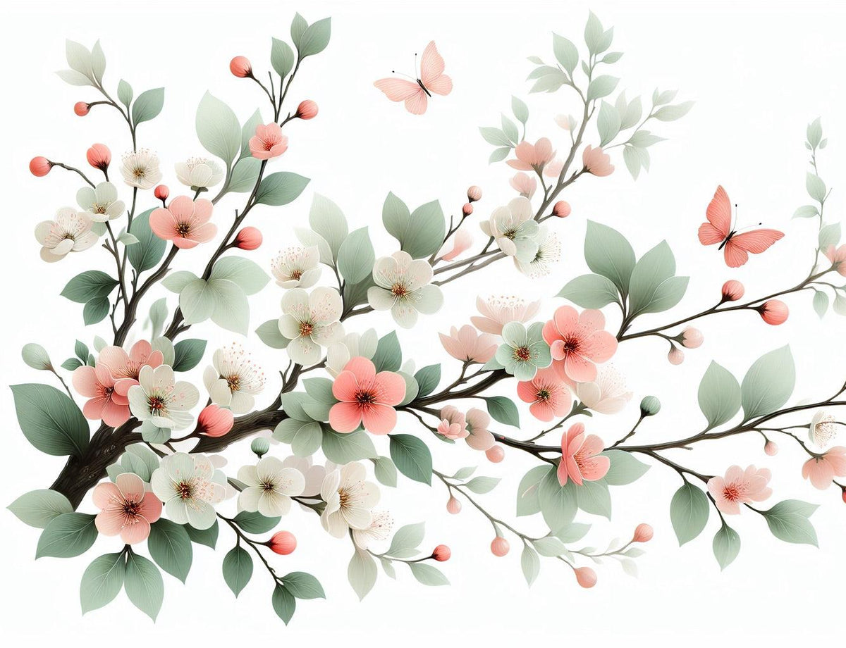 Papier peint papillons et fleurs de cerisier