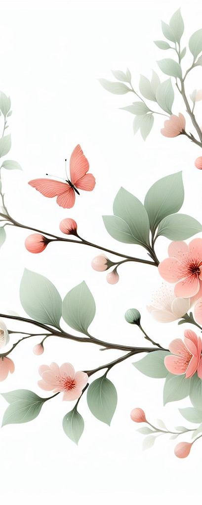 Papier peint papillons et fleurs de cerisier