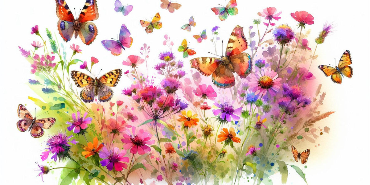 Papier peint papillons fleurs des champs