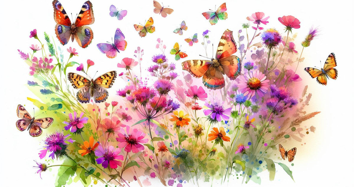 Papier peint papillons fleurs des champs