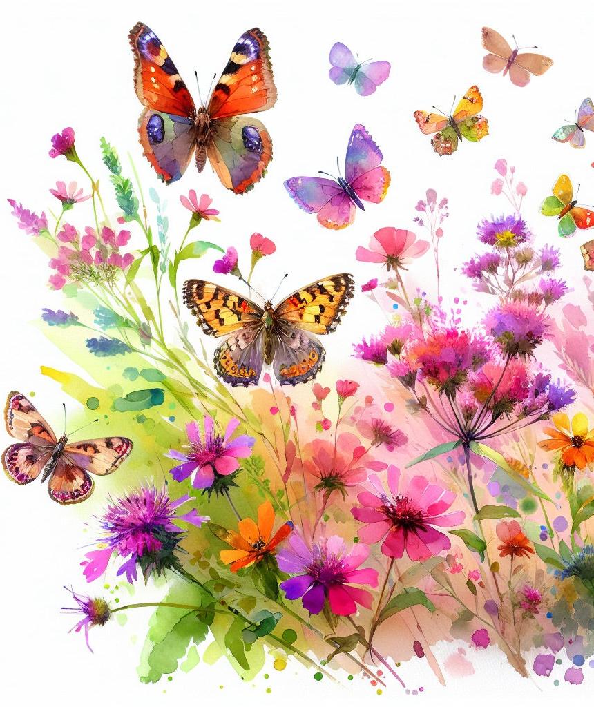 Papier peint papillons fleurs des champs