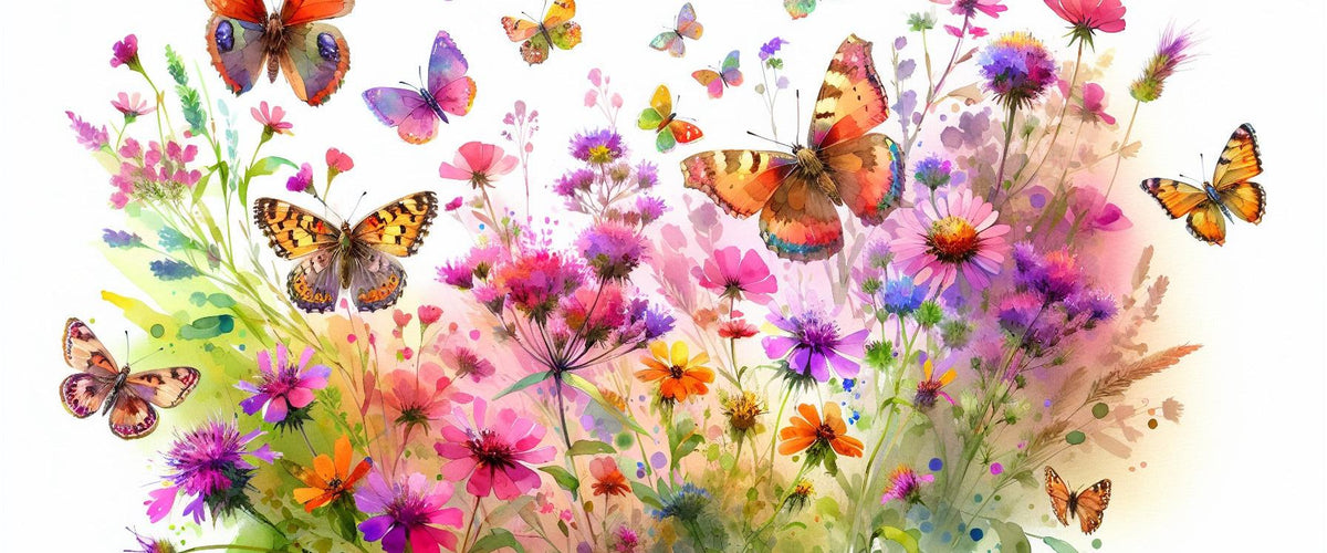 Papier peint papillons fleurs des champs
